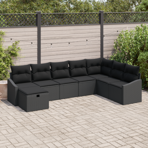 vidaXL 8-delt hagesofa sett med puter svart polyrotting