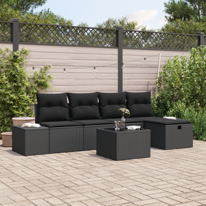 vidaXL 6 Delt Hagesofa Sett med Puter Svart Polyrotting