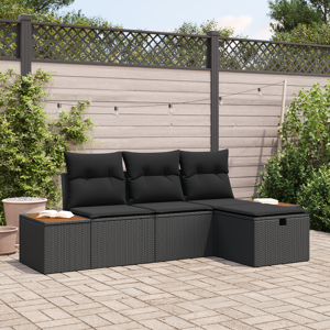 vidaXL 4 Delers Hage Sofa Sett med Puter Svart Poly Rattan