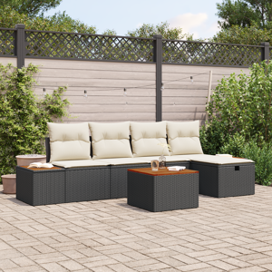 vidaXL 6 Deler Hagesofa Set med Puter Svart Polyrotting