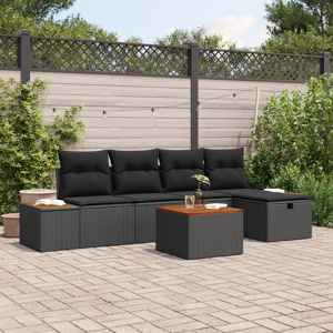 vidaXL 6 deler hagesofa-sett med puter svart polyrotting
