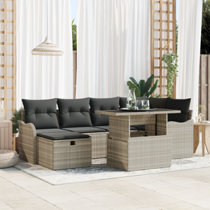 vidaXL 7 Delt Hagesofa Set Med Puter Lysegrå Poly Rattan