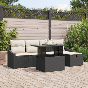 vidaXL 6-delt hage-sofa-sett med puter svart poly rotting