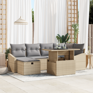 vidaXL 7-delt hagesofa sett med puter beige polyrotting