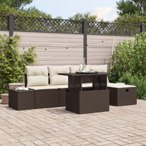 vidaXL 6 deler hagesofa-sett med puter Brun polyrotting