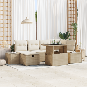 vidaXL 7-delt hagesofa sett med puter beige polyrotting