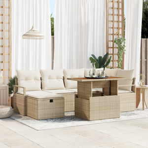 vidaXL 7-delt hagesofa-sett med puter Beige Polyrotting