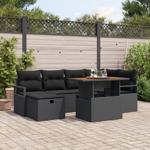 vidaXL 7 Delt Hagemøbelsett med Puter Svart Poly Rattan
