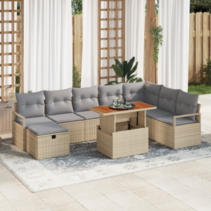 vidaXL 9 Dels Hagesofa Set med Puter Beige Poly Rattan