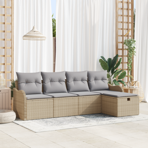 vidaXL 5-delt hagesofa-sett med puter Beige polyrotting