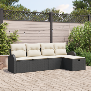 vidaXL 5 Delt Hagesofa Set med Puter Svart Polyrotting