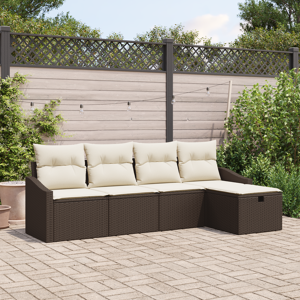 vidaXL 5-delt Hagesofa Set med Puter Brun Polyrotting