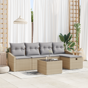 vidaXL 6-delt Hagesofa sett med puter Beige Polyrotting