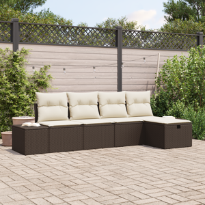vidaXL 5 Delt Hage Sofa Sett med Puter Brun Poly Rottning