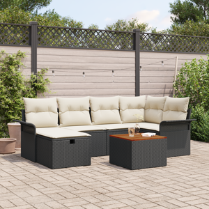vidaXL 7 Delers Hage Sofa Set med Puter Svart Poly Rottning