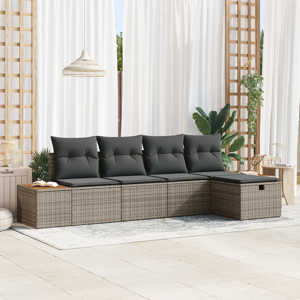 vidaXL 5 Delt Hage Sofa Sett med Puter Grå Poly Rattan