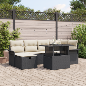 vidaXL 7-delt Hage Sofa Set med Puter Svart Poly Rottning