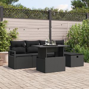 vidaXL 6 Delers Hage Sofa Set med Puter Svart Poly Rattan