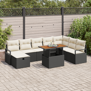 vidaXL 9 Delers Hage Sofa Sett med Puter Svart Poly Rattan