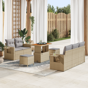 vidaXL 8-delt hagesofa sett med puter beige poly rattan akasie