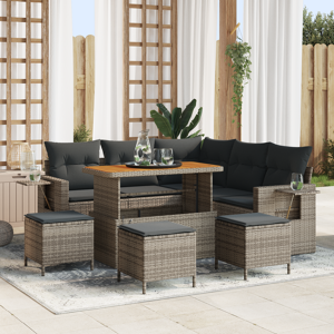 vidaXL 9 Delers Hagesofa-sett med Puter Grå Poly Rattan Akacia