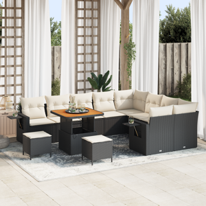 vidaXL 12-delt hagesofa-sett med puter svart poly rattan akasia