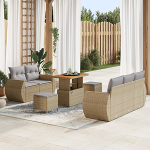 vidaXL 8 Delt Hagesofa Set Med Puter Beige Poly Rotting Akasietre