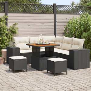 vidaXL 8 Delt Hagesofa Set med Puter Svart Poly Rattan Akasie