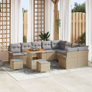 vidaXL 12-delers hagesofa sett med puter Beige Poly Rottin Acacia