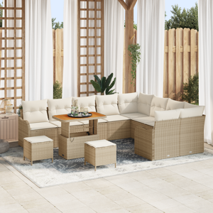vidaXL 12-delt hage sofa sett med puter beige polyrotting akacia