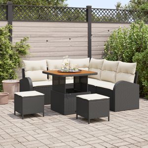 vidaXL 8 Delt Hage Sofa Sett med Puter Svart Poly Rottning Akasie