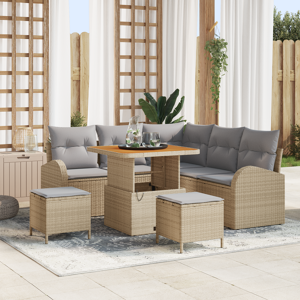 vidaXL 8-delt hagesofa sett med puter beige poly rattan akacia