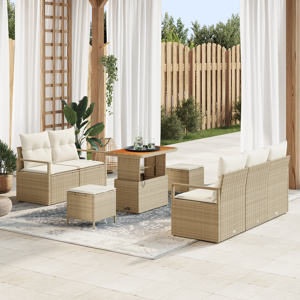 vidaXL 8 Delt Hagesofa Set med Puter Beige Poly Rattan Akasie