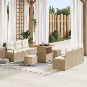 vidaXL 9-delt hagesofa-sett med puter Beige poly rattan akasie