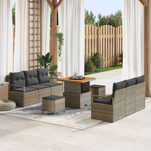 vidaXL 9 Bit Hagesofa Set med Puter Grå Poly Rattan Akasie