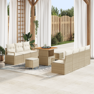 vidaXL 10 deler hagesofasett med puter beige polyrotting akacietre