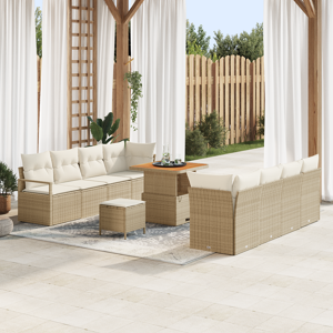 vidaXL 11 delers hagemøbelsett med puter beige polyrotting akasie