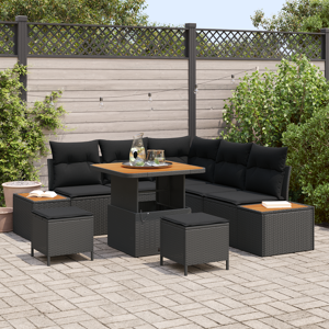 vidaXL 8-delt hagesofa-sett med puter svart polyrotting