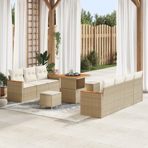 vidaXL 10-delers hage sofa-sett med puter beige poly rattan akacia
