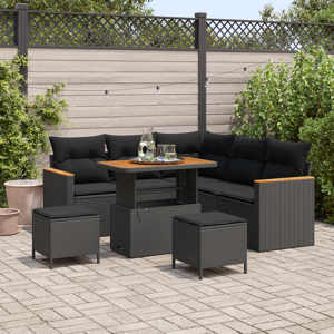 vidaXL 8 Delt Hagesofa Sett med Puter Svart Poly Rattan Akacia