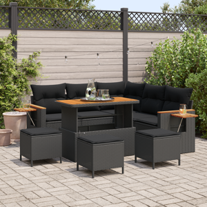 vidaXL 9-delt hage sofa sett med puter svart poly rattan