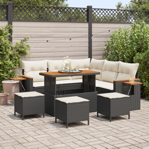 vidaXL 9-dels hagesofa sett med puter svart poly rattan akasie