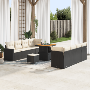 vidaXL 11 Delers Hagesofa Sett med Puter Svart Poly Rattan Akasie