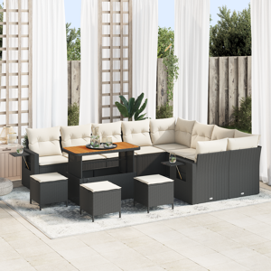 vidaXL 13 Delers Hagesofa Sett med Puter Svart Poly Rattan Akasie