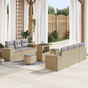 vidaXL 10 Delt Hagemøbelsett med Puter Beige Polyrotting Akasie