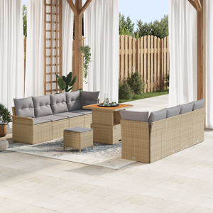 vidaXL 11 Stykk Hagemøbel Sett med Puter Beige Poly Rottings Akasie