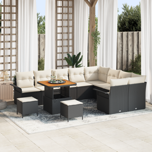 vidaXL 12-delers hagesofa-sett med puter svart poly rattan akasie