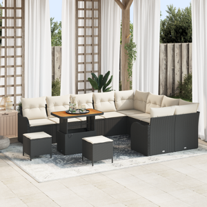 vidaXL 12-delt Hagesofa Set med Puter Svart Poly Rattan Akasie