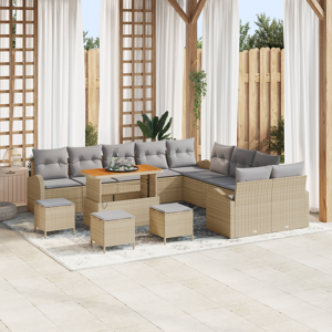 vidaXL 14-delt hagesofa sett med puter Beige Polyrotting Akasie