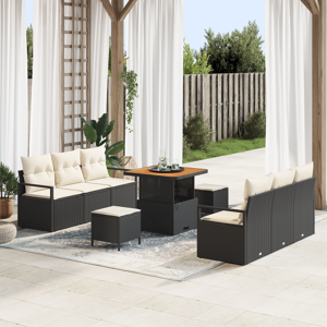 vidaXL 9 Delt Hagesofa Sett med Puter Svart Poly Rattan Akasie